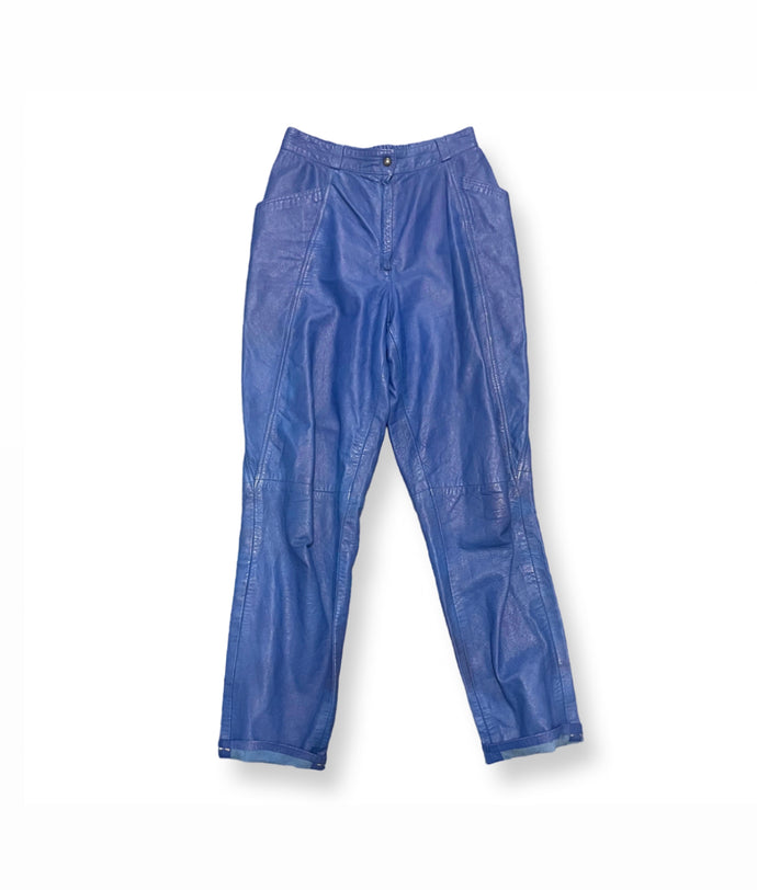 ELECTRIC BLUE LEATHER TROUSERS